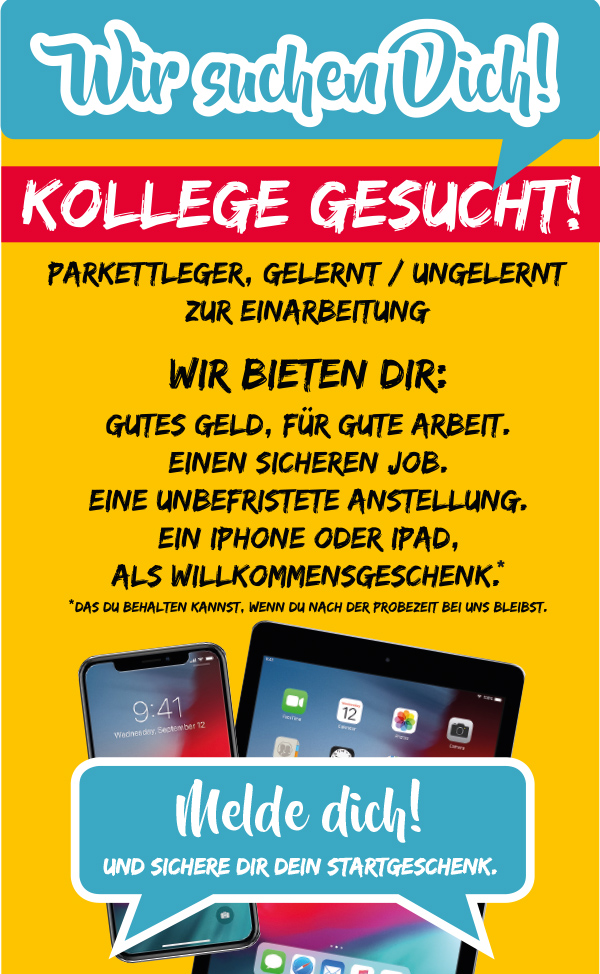 Bewirb dich bei uns unter 0171 7776281 und erhalte ein gratis IPhone oder IPad